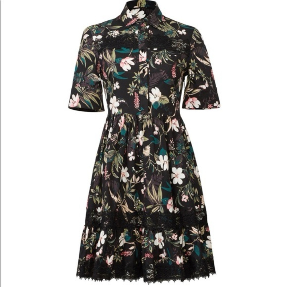 Kate Spade New York Black Botanical Dress with lace trim plus 14